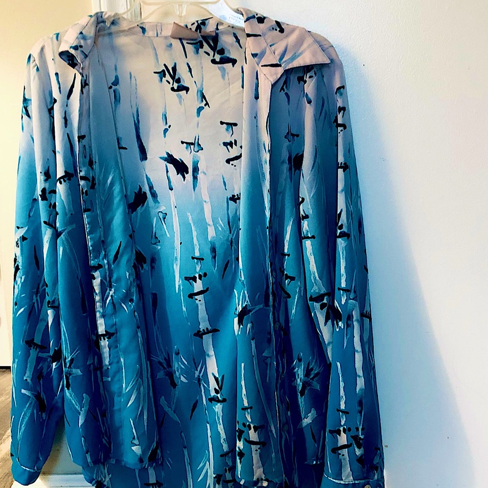 Blue White Bamboo Chico’s Button Up
